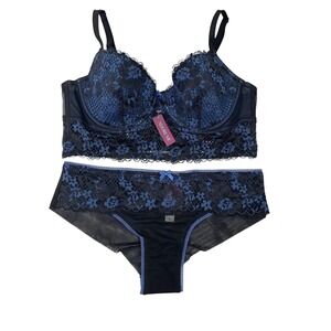 NEW Adore Me‎ Pacchi Contour lace bra panties SET Size 36C Medium bottom blue